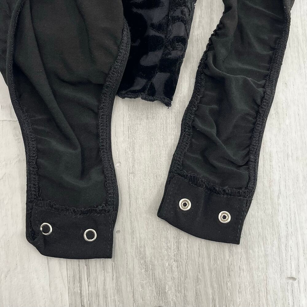 Mink Pink Black Floral Burnout Velvet Bodysuit Long Bell Sleeve Goth Romantic - Picture 7 of 10